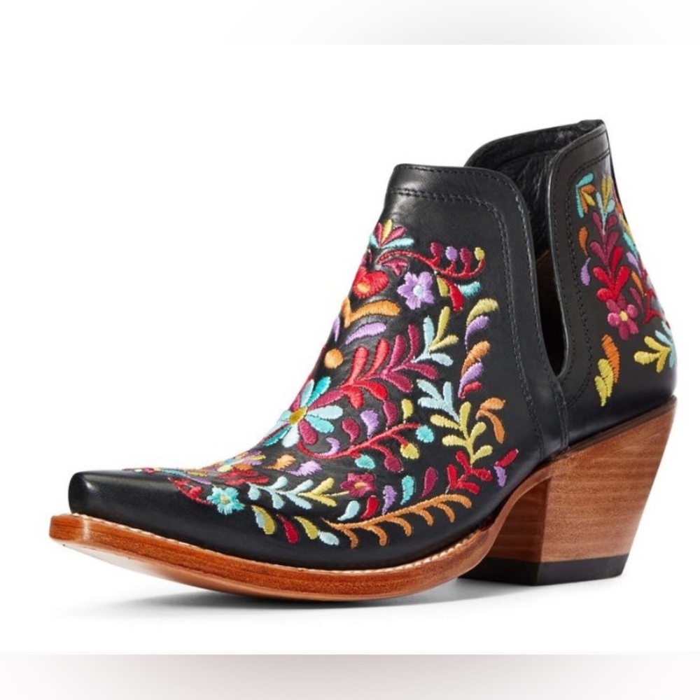 Rare  Ariat Dixon cowboy bootie boots leather embroidered floral size 8